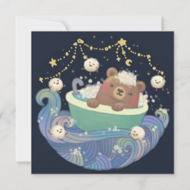 Teddy Bear in Bathtub Boat with Fluffy Monsters Feestdagenkaart