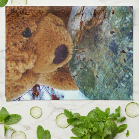 Teddy Bear in de sneeuw Theedoek (Gevouwen)