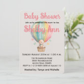 Teddy Bear in een Baby shower van een luchtballon Feestdagenkaart (Staand voorkant)