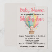 Teddy Bear in een Baby shower van een luchtballon Feestdagenkaart (Voorkant / Achterkant)