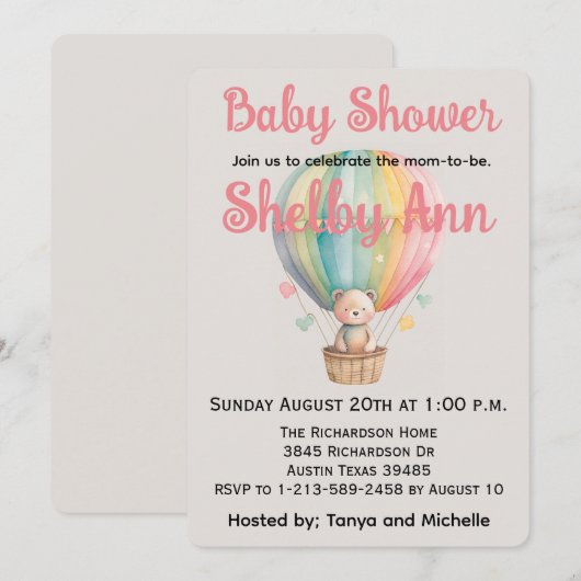 Teddy Bear in een Baby shower van een luchtballon Feestdagenkaart (Voorkant / Achterkant)