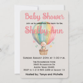 Teddy Bear in een Baby shower van een luchtballon Feestdagenkaart