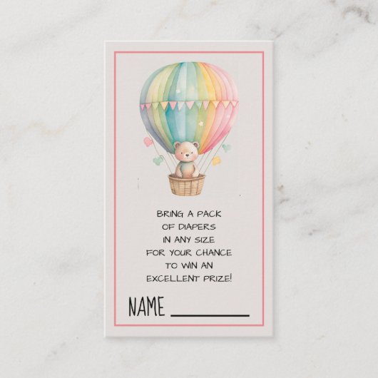 Teddy Bear in een Hot Air Ballon Diaper Raffle Informatiekaartje (Voorkant)