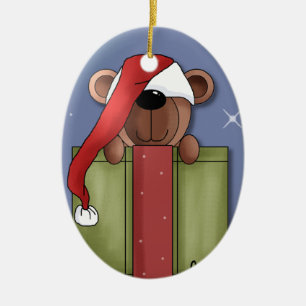 Teddy Bear in een Pet met een rode stop Keramisch Ornament