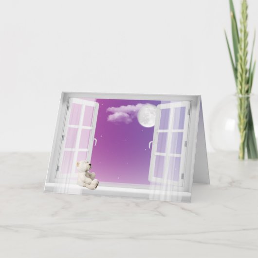 Teddy Bear in het raam aan je denken Feestdagen Kaart (Voorkant)