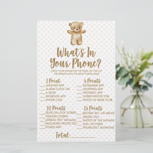 Teddy Bear in je Baby shower Game Briefpapier (Staand voorkant)