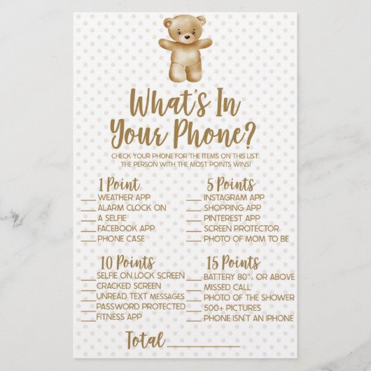 Teddy Bear in je Baby shower Game Briefpapier (Voorkant)