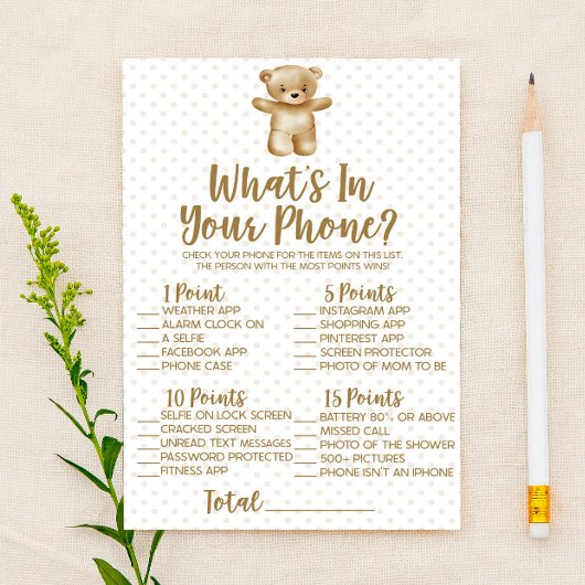 Teddy Bear in je Baby shower Game Briefpapier
