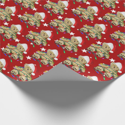 Teddy Bear in kerstlicht Cadeaupapier (Hoek)