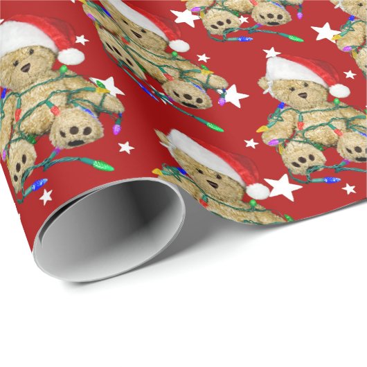 Teddy Bear in kerstlicht Cadeaupapier (Rol Hoek)