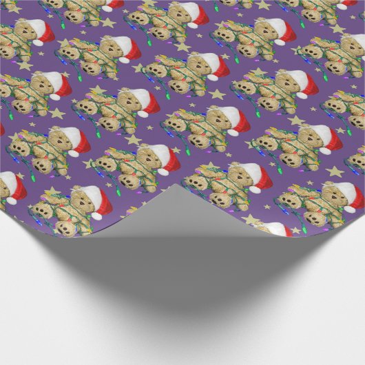 Teddy Bear in kerstlicht en sterren Cadeaupapier (Hoek)