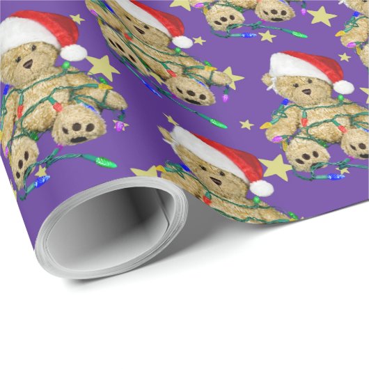Teddy Bear in kerstlicht en sterren Cadeaupapier (Rol Hoek)