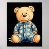 Teddy Bear In Pajama Costume For Bedtime Smiles Poster (Voorkant)