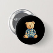 Teddy Bear In Pajama Costume For Bedtime Smiles Ronde Button 5,7 Cm (Voorkant /achterkant)