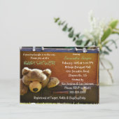 Teddy Bear in Suitcase Baby shower Invitation Aankondiging (Staand voorkant)