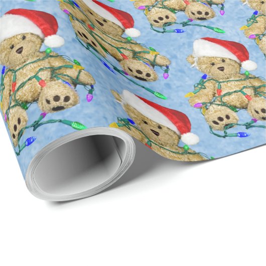 Teddy Bear in Tangled kerstlampjes Cadeaupapier (Rol Hoek)