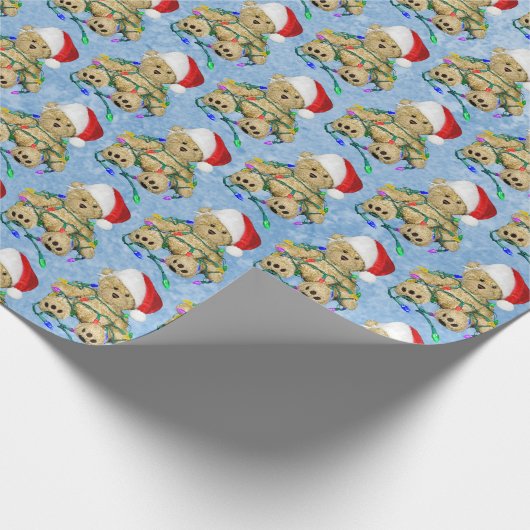 Teddy Bear in Tangled kerstlampjes Cadeaupapier (Hoek)