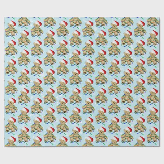 Teddy Bear in Tangled kerstlampjes Cadeaupapier (Vlak)