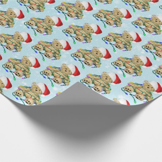 Teddy Bear in Tangled kerstlampjes Cadeaupapier (Hoek)