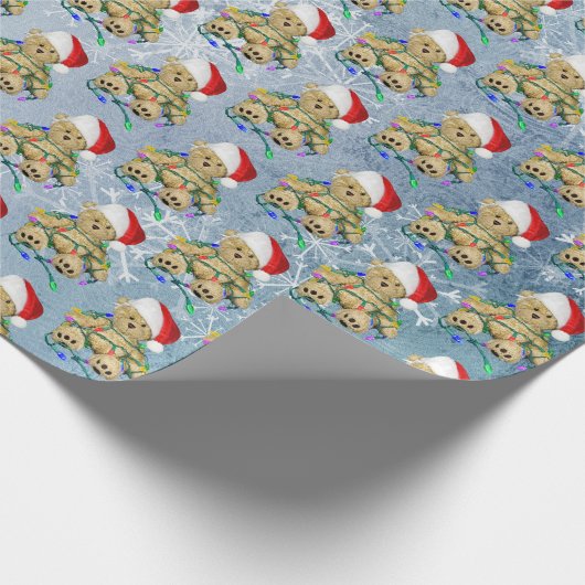 Teddy Bear in Tangled kerstlampjes Cadeaupapier (Hoek)