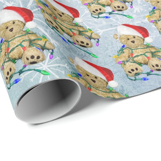 Teddy Bear in Tangled kerstlampjes Cadeaupapier (Rol Hoek)