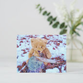 Teddy Bear in the Snow, denim blue tint Briefkaart (Staand voorkant)