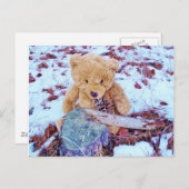 Teddy Bear in the Snow, denim blue tint Briefkaart (Voorkant / Achterkant)