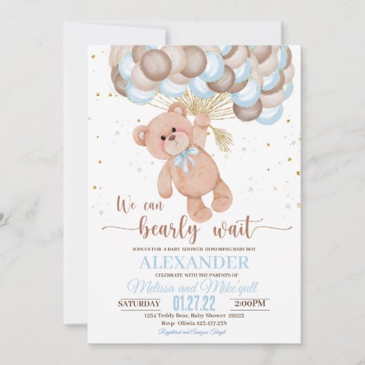 Teddy Bear Invitation Baby shower Kaart (Voorkant)