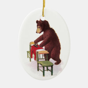 Teddy Bear Ironing Clothes Keramisch Ornament