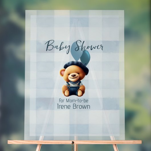 Teddy Bear Jean Baby shower Blue Acryl Bord (Neutraal)