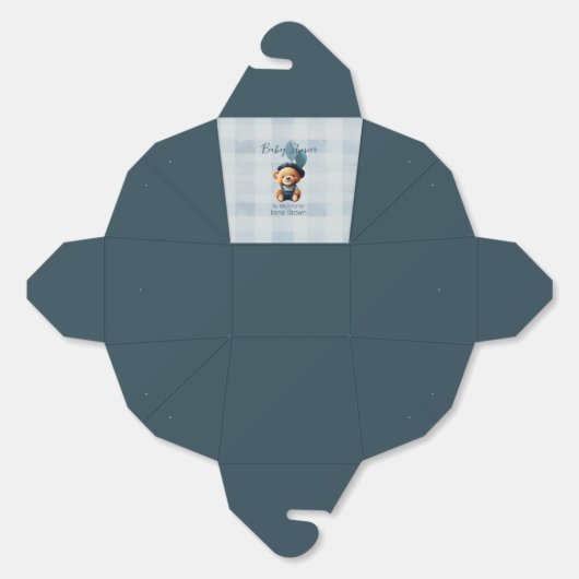 Teddy Bear Jean Baby shower Blue Bedankdoosjes (Ongevouwen)