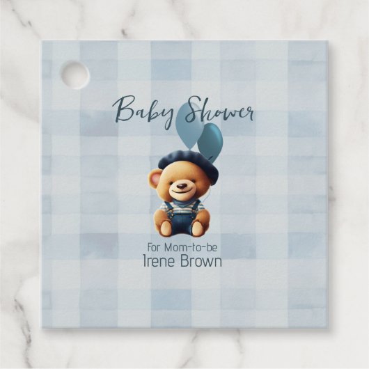 Teddy Bear Jean Baby shower Blue Bedankjes Labels (Voorkant)