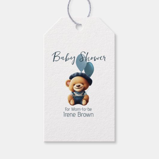 Teddy Bear Jean Baby shower Blue Cadeaulabel (Voorkant)