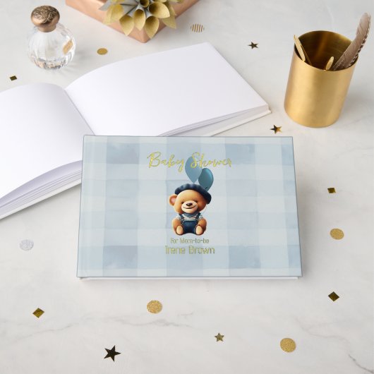Teddy Bear Jean Baby shower Blue Gastenboek (Voorkant open)