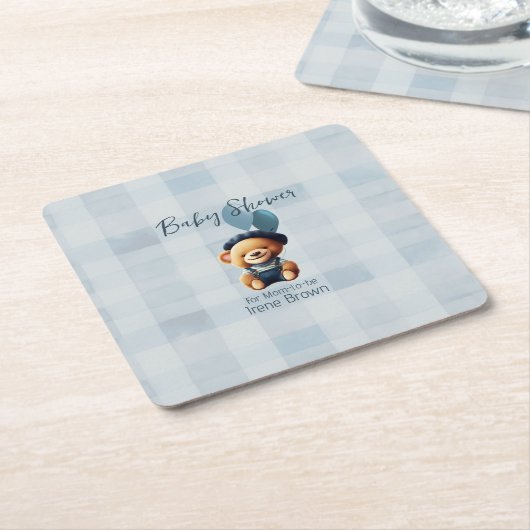 Teddy Bear Jean Baby shower Blue Kartonnen Onderzetters (Schuin)