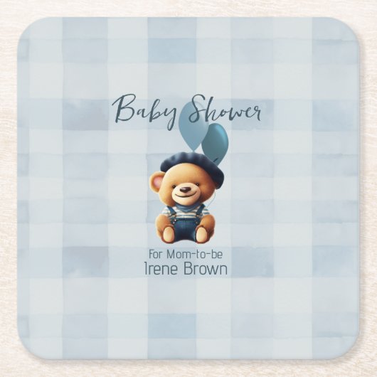 Teddy Bear Jean Baby shower Blue Kartonnen Onderzetters (Voorkant)