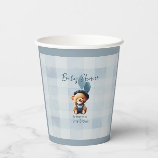 Teddy Bear Jean Baby shower Blue Papieren Bekers (Achterkant)