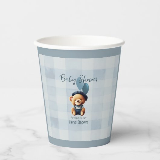 Teddy Bear Jean Baby shower Blue Papieren Bekers (Voorkant)