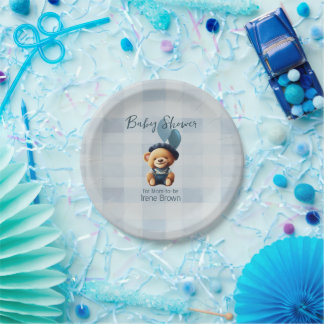 Teddy Bear Jean Baby shower Blue Papieren Bordje