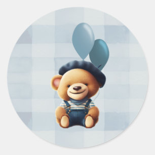 Teddy Bear Jean Baby shower Blue Ronde Sticker