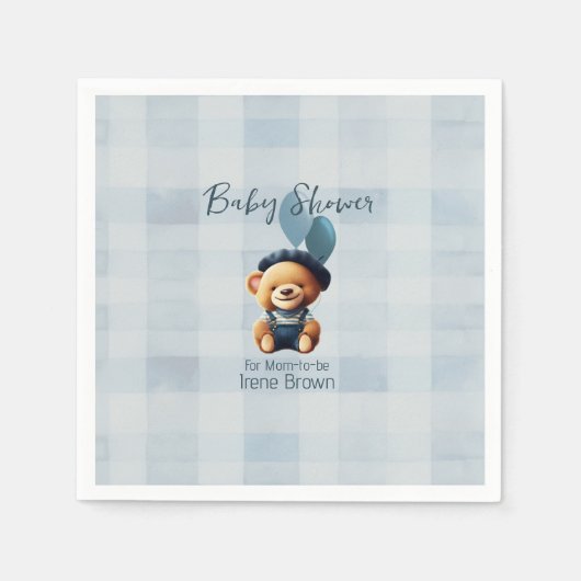 Teddy Bear Jean Baby shower Blue Servet (Voorkant)