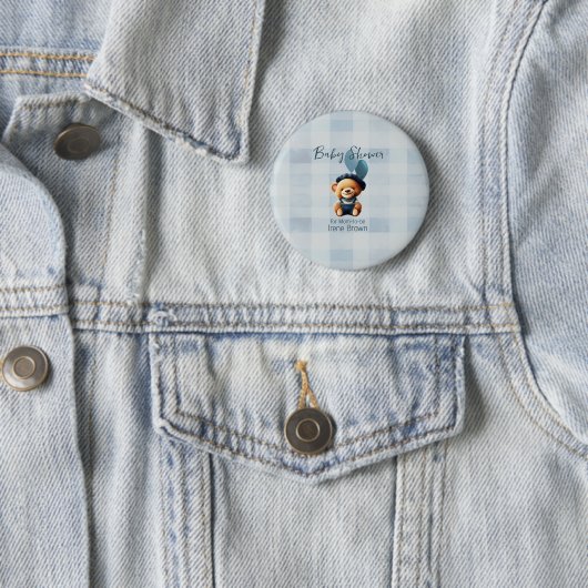 Teddy Bear Jean Baby shower Button (In situ)