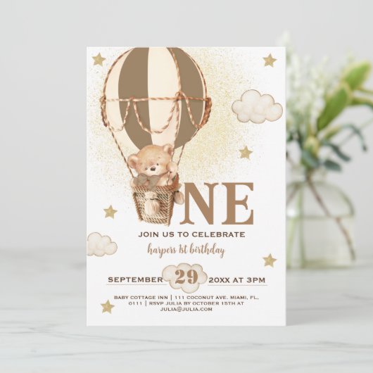 Teddy Bear Jongen 1E Verjaardag Kaart (Staand voorkant)