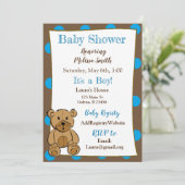 Teddy Bear Jongen Baby Douche Uitnodigingen (Staand voorkant)
