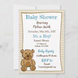 Teddy Bear Jongen Baby Douche Uitnodigingen