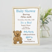 Teddy Bear Jongen Baby Douche Uitnodigingen (Staand voorkant)