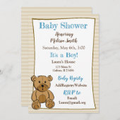 Teddy Bear Jongen Baby Douche Uitnodigingen (Voorkant / Achterkant)