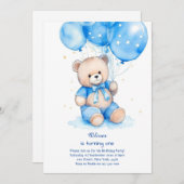 Teddy Bear Jongen Eerste Verjaardag Uitnodiging (Voorkant / Achterkant)