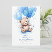 Teddy Bear Jongen Eerste Verjaardag Uitnodiging (Staand voorkant)