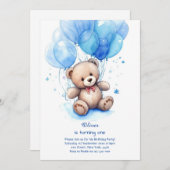 Teddy Bear Jongen Eerste Verjaardag Uitnodiging (Voorkant / Achterkant)